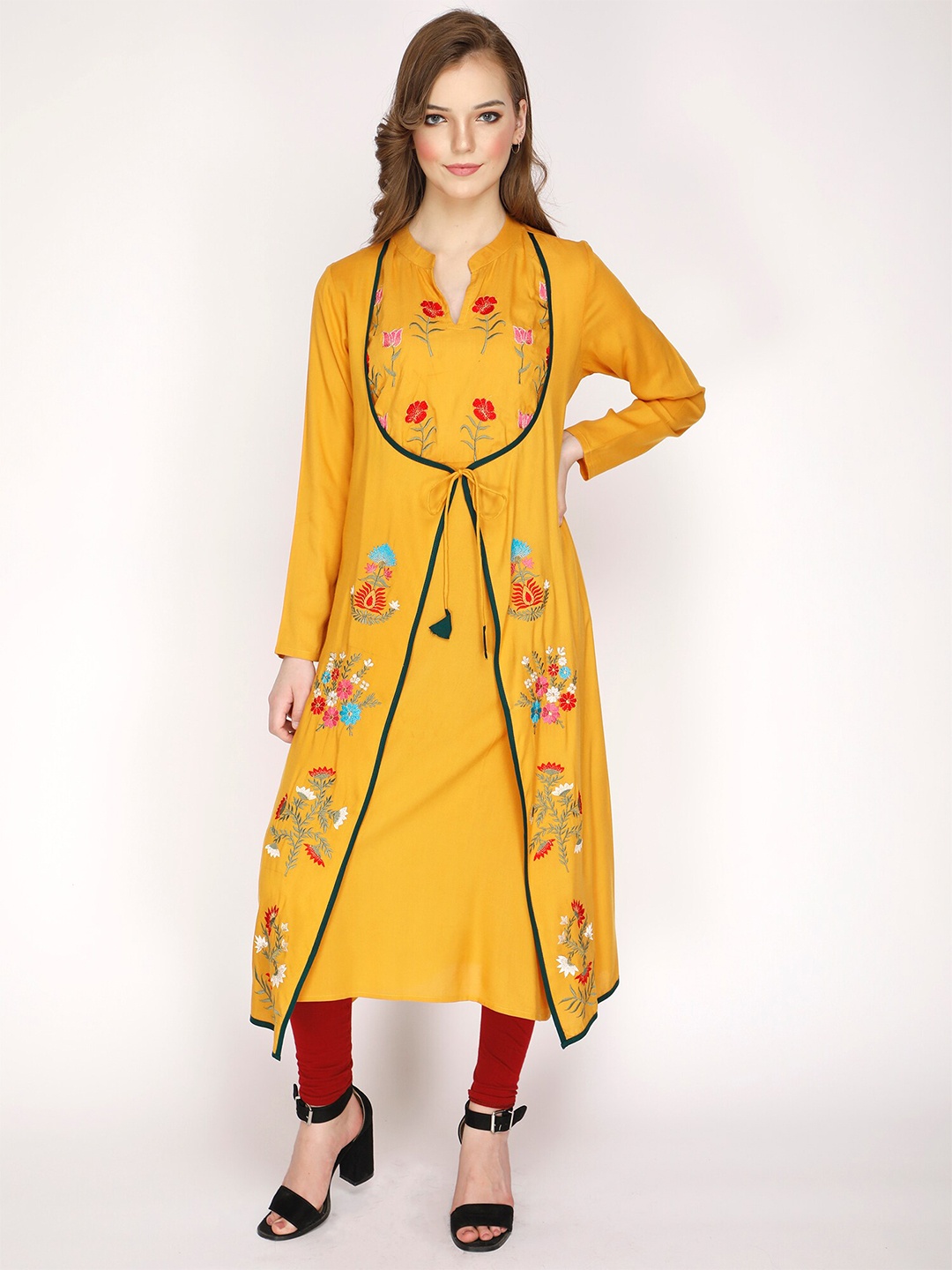

shashvi Women Yellow Floral Embroidered Kurta