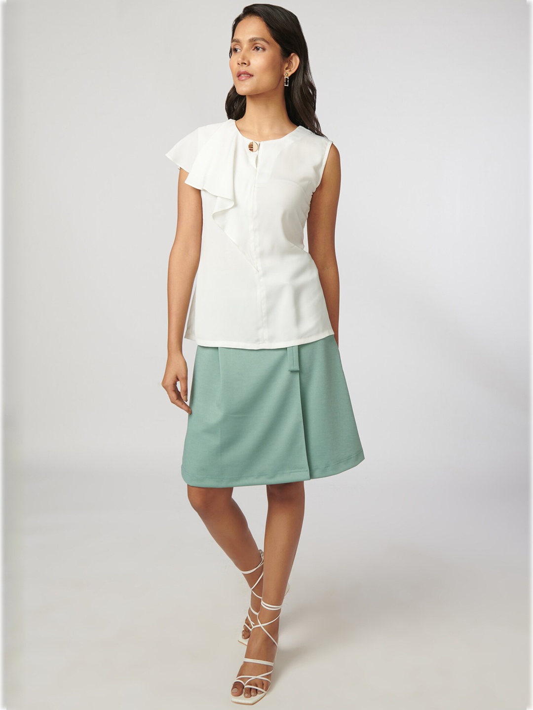 

NOT SO PINK Women White Ruffles Top