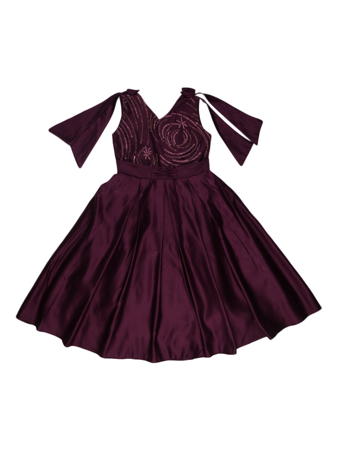 

V-Mart Girls Burgundy Embellished Satin Dress