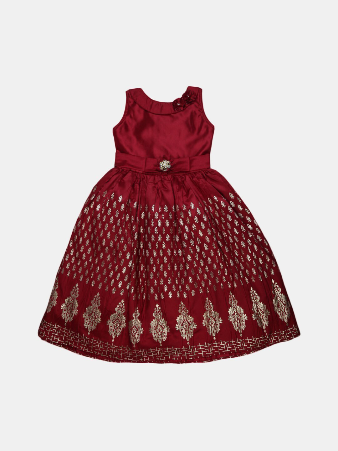 

V-Mart Girls Maroon Ethnic Motifs Satin Dress
