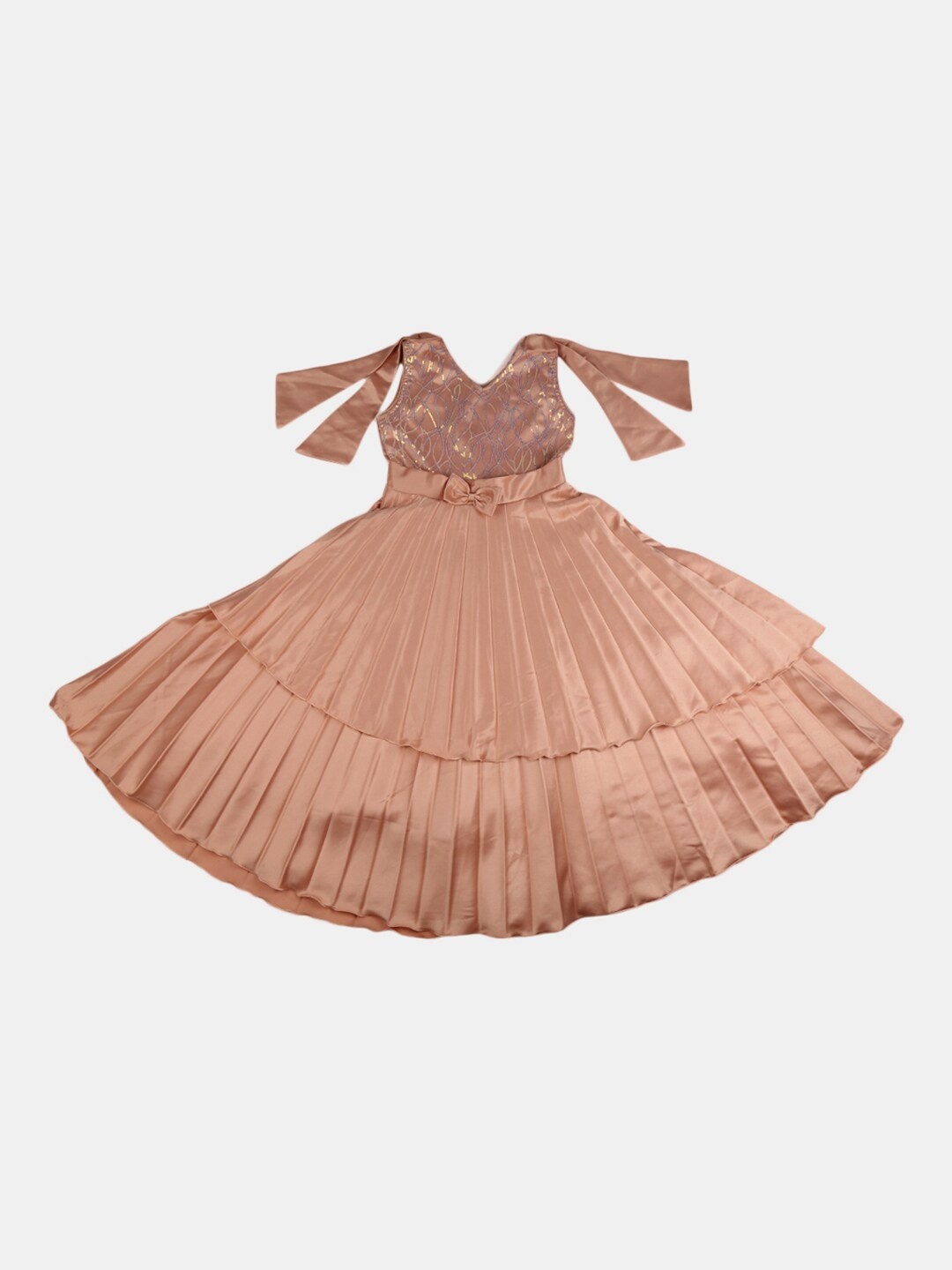

V-Mart Girls Peach-Coloured Embellished Satin Dress