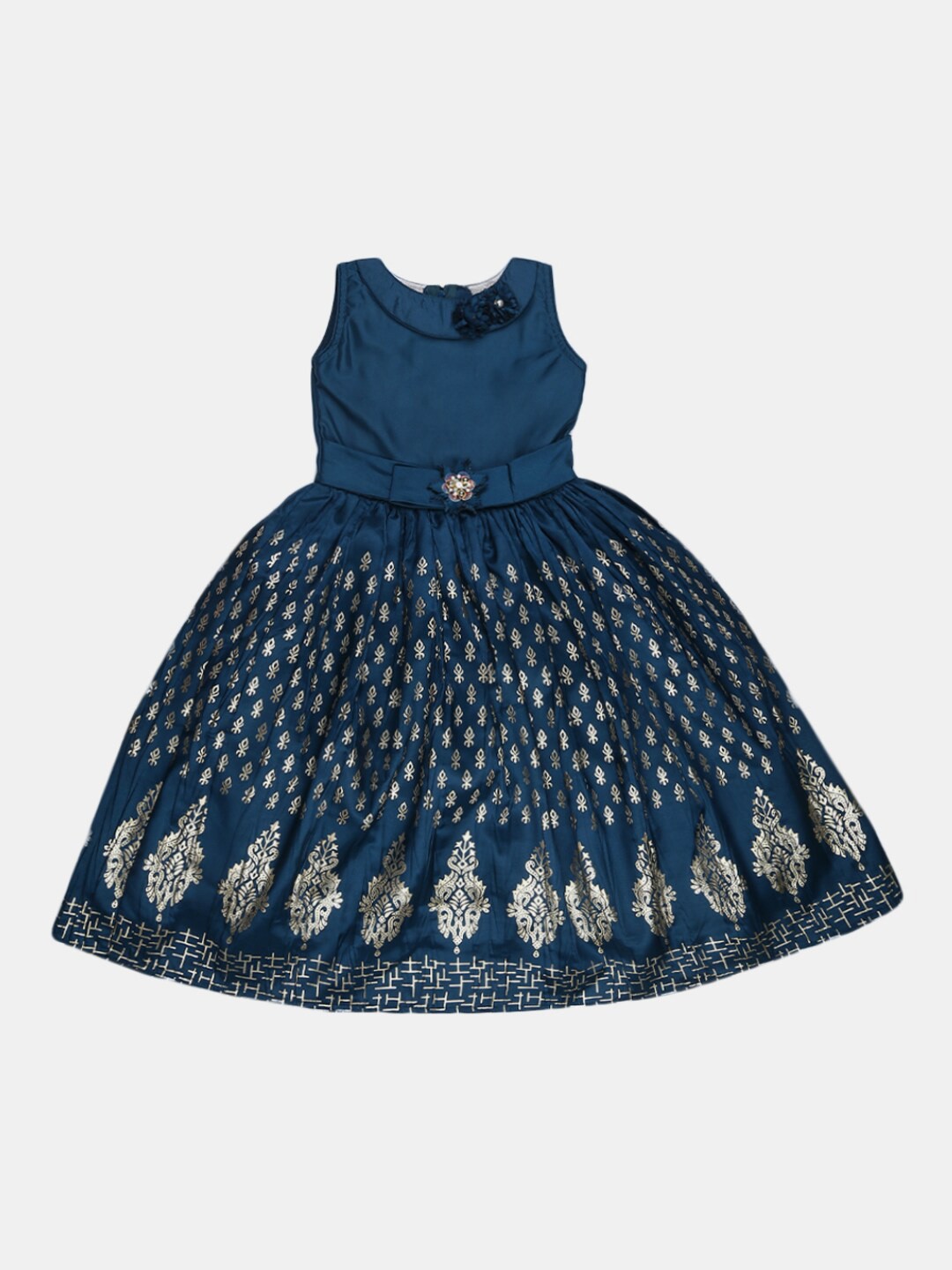 

V-Mart Girls Blue Ethnic Motifs Satin Dress