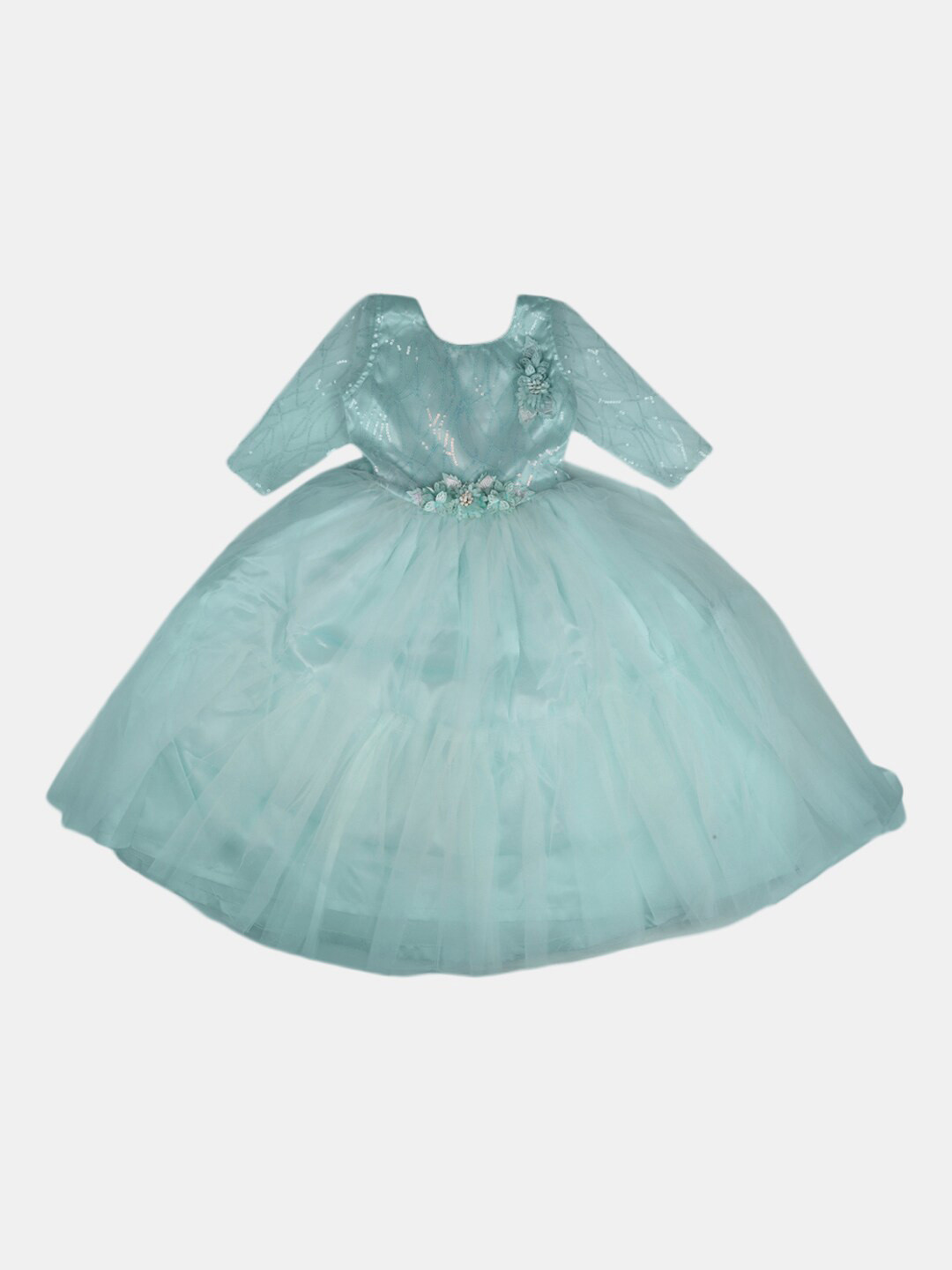 

V-Mart Girls Turquoise Blue & Silver Toned Embellished Cotton Dress