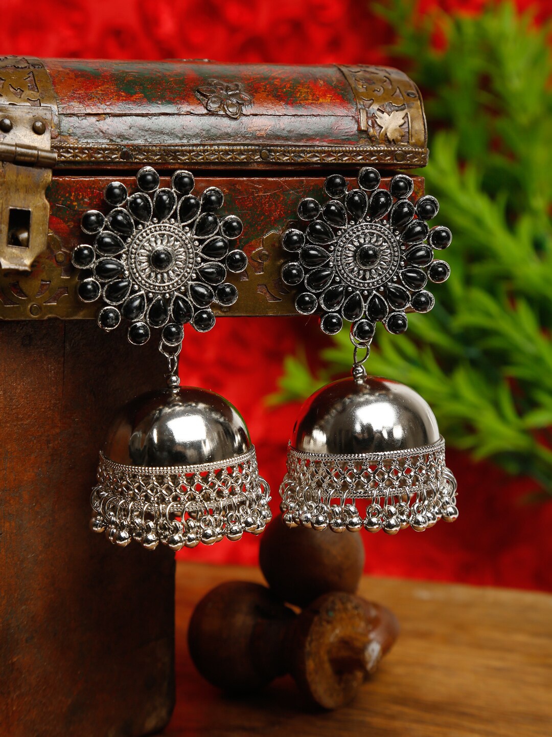 

Dhrohar Silver-Plated Contemporary Jhumkas Earrings