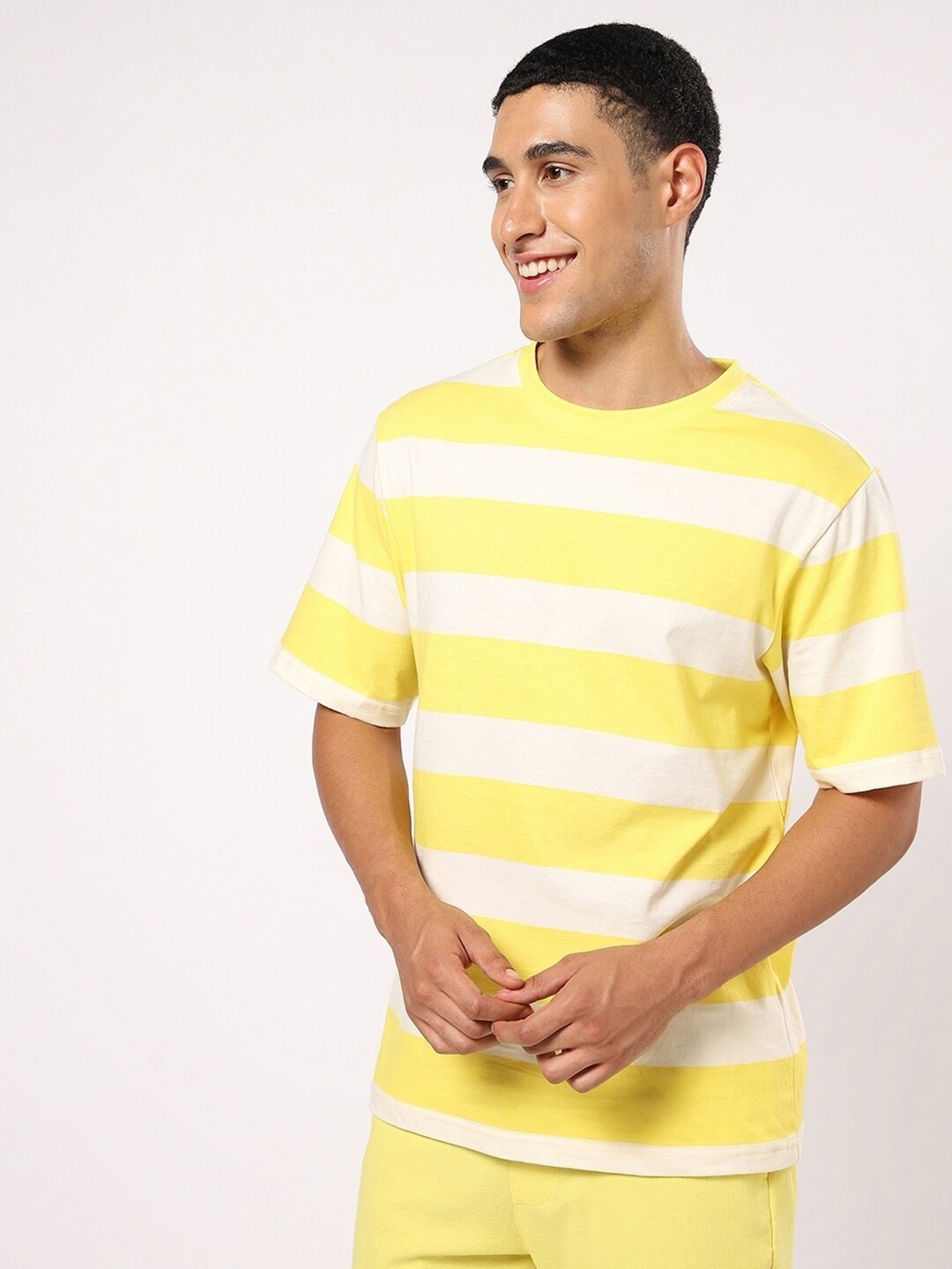 

Bewakoof Men White Striped Oversized T-shirt