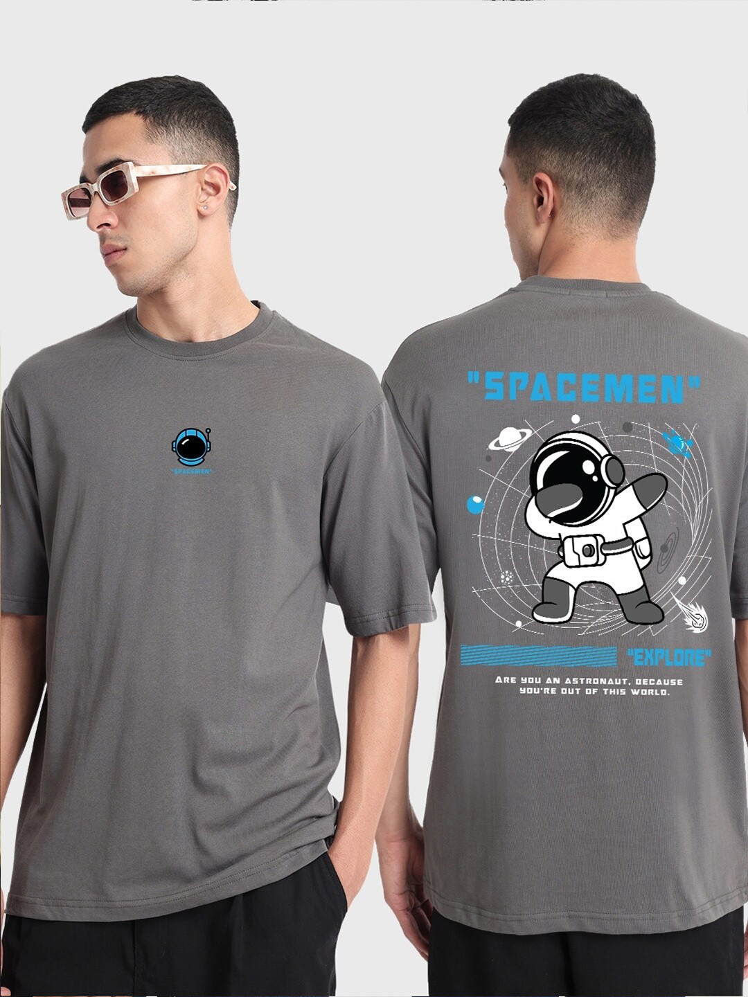 

Bewakoof Men Grey Printed Loose T-shirt