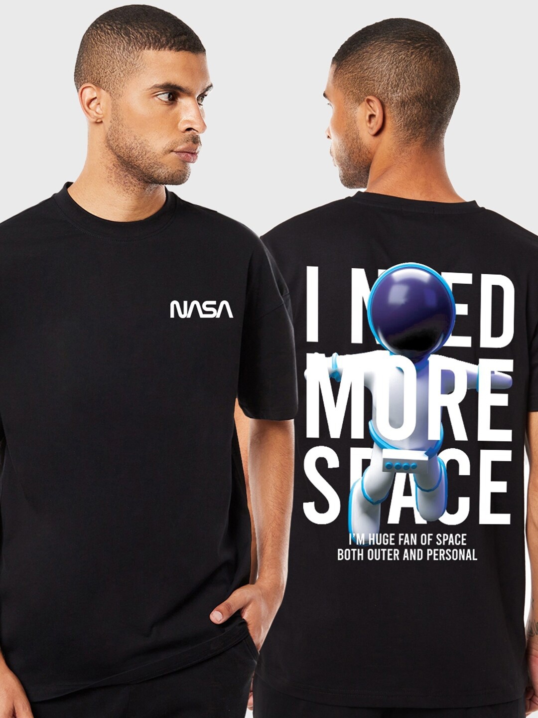 

Bewakoof I Need More Space Graphic Printed Oversized T-shirt, Black