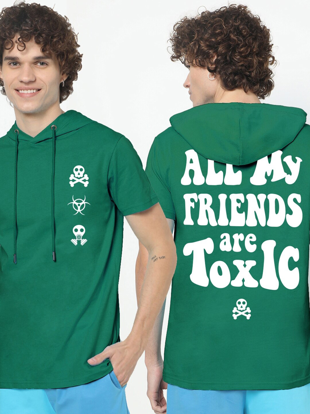 

Bewakoof Men Green Typography Printed Loose T-shirt