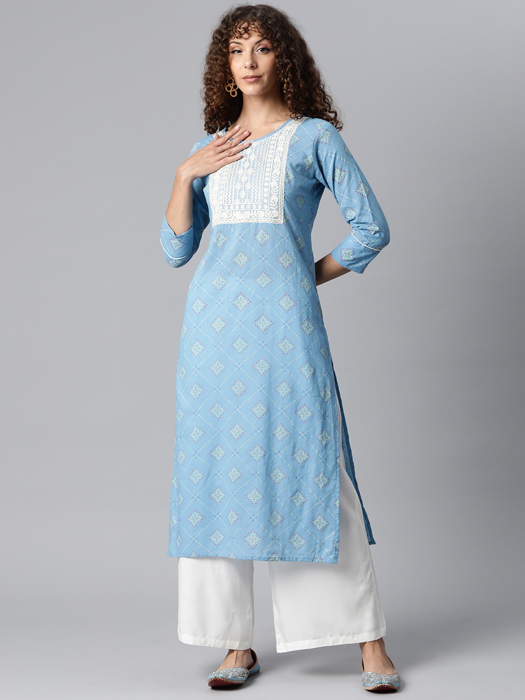 

mokshi Women Blue Bandhani Print Kurta Set