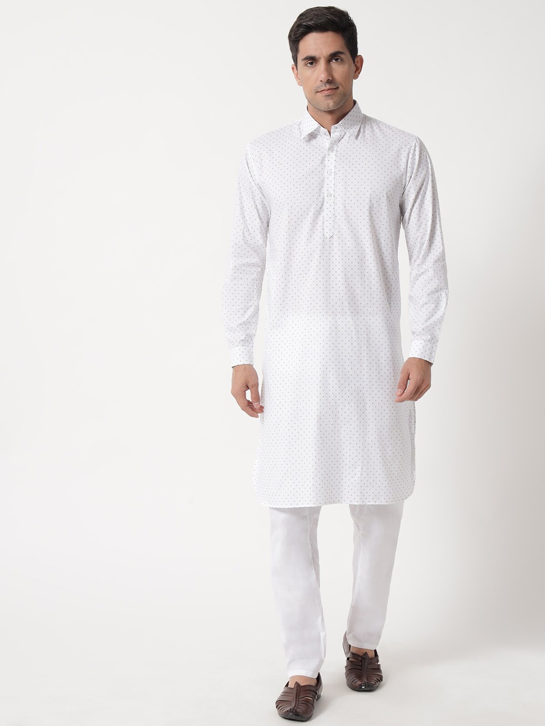 

MAXENCE Men White Printed Pure Cotton Kurta with Pyjamas