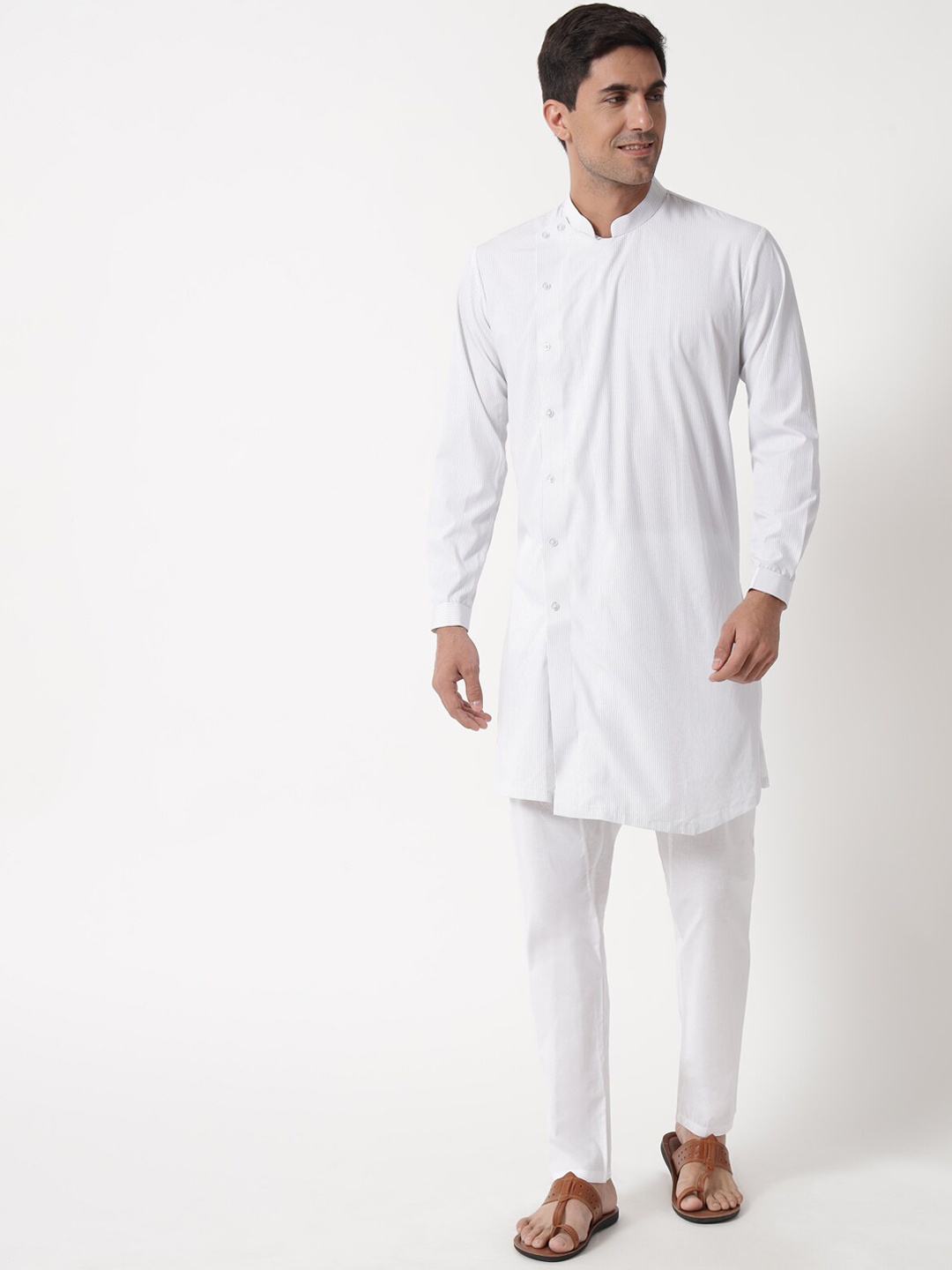 

MAXENCE Men White Striped Pure Cotton Kurta with Pyjamas