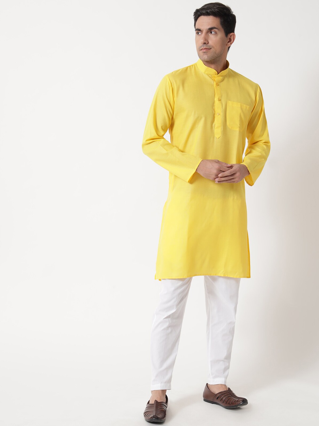 

MAXENCE Men Yellow Pure Cotton Kurta with Pyjamas