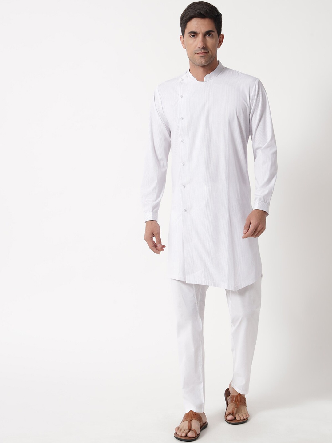 

MAXENCE Men White Striped Pure Cotton Kurta with Pyjamas