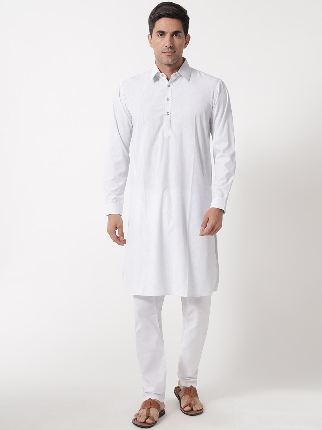 

MAXENCE Men White Striped Pure Cotton Kurta with Pyjamas