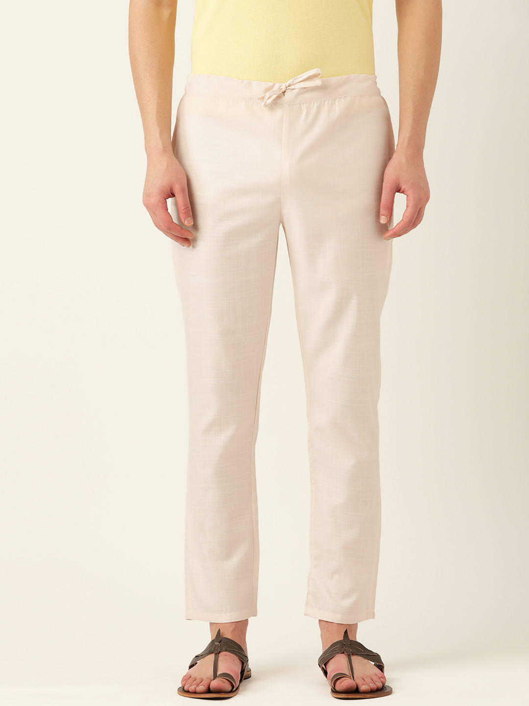 

Molly & Michel Men Cream-Coloured Cotton Solid Ethnic Pyjamas