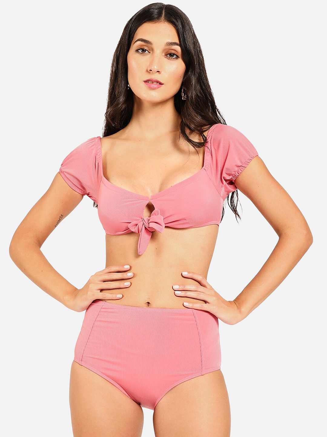 

HAUTE SAUCE by Campus Sutra Women Pink Solid Swimwear