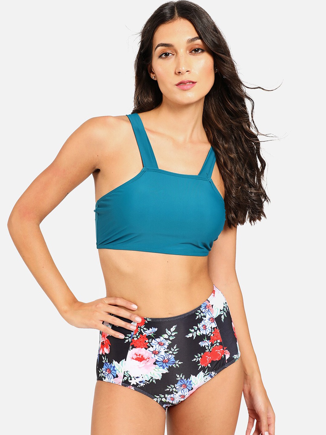 

HAUTE SAUCE by Campus Sutra Women Blue & Black Printed Swim Set