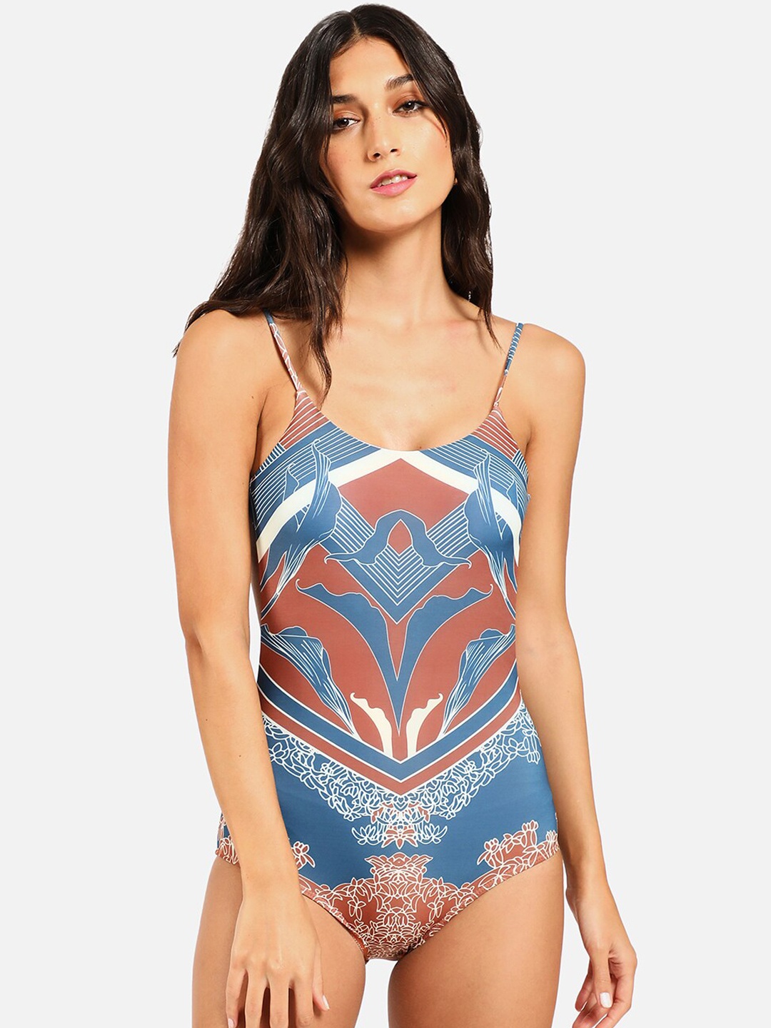 

HAUTE SAUCE by Campus Sutra Women Blue & White Printed One-Piece Swimsuit