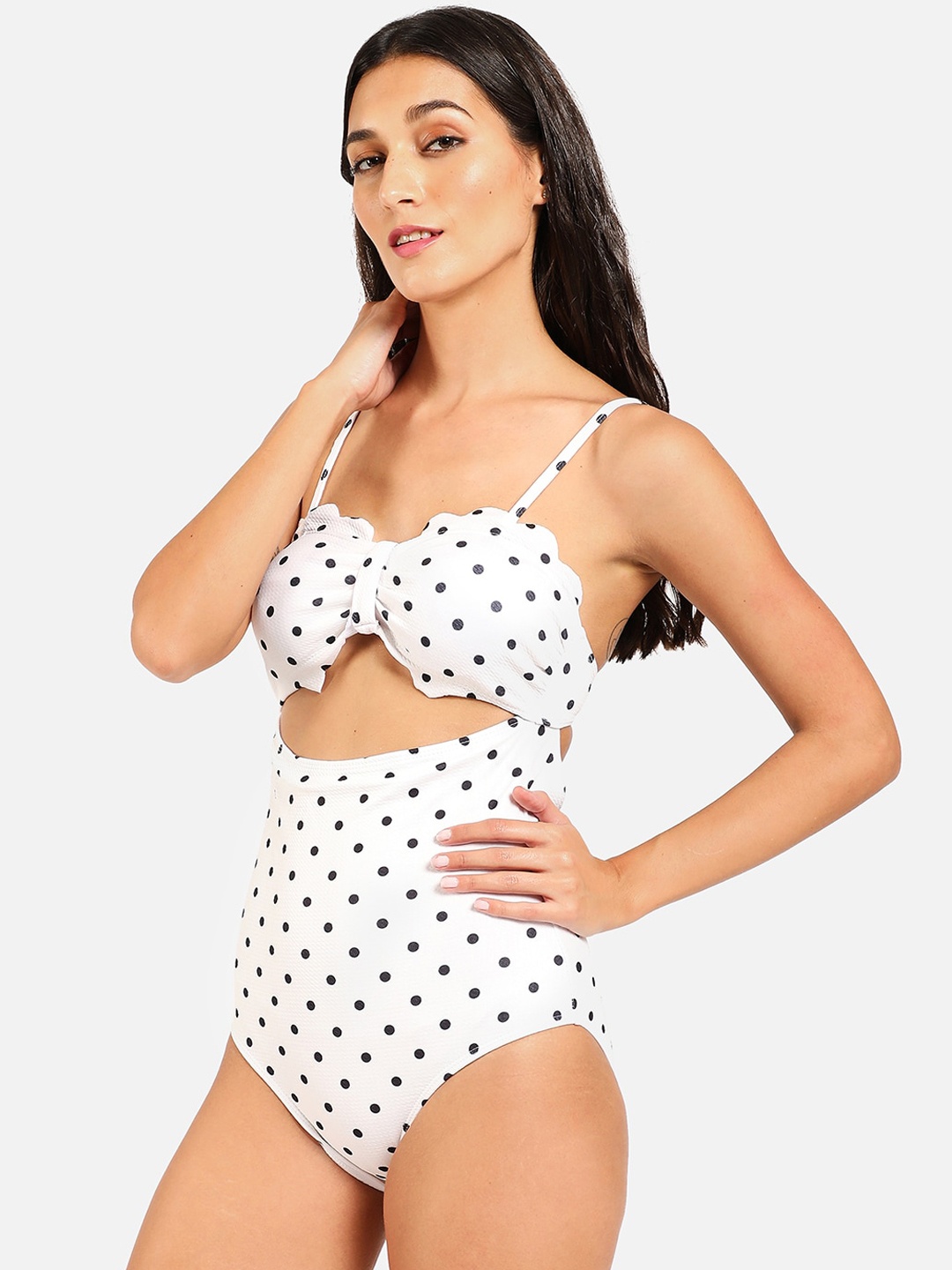 

HAUTE SAUCE by Campus Sutra Women White & Black Printed One-Piece Swimsuit