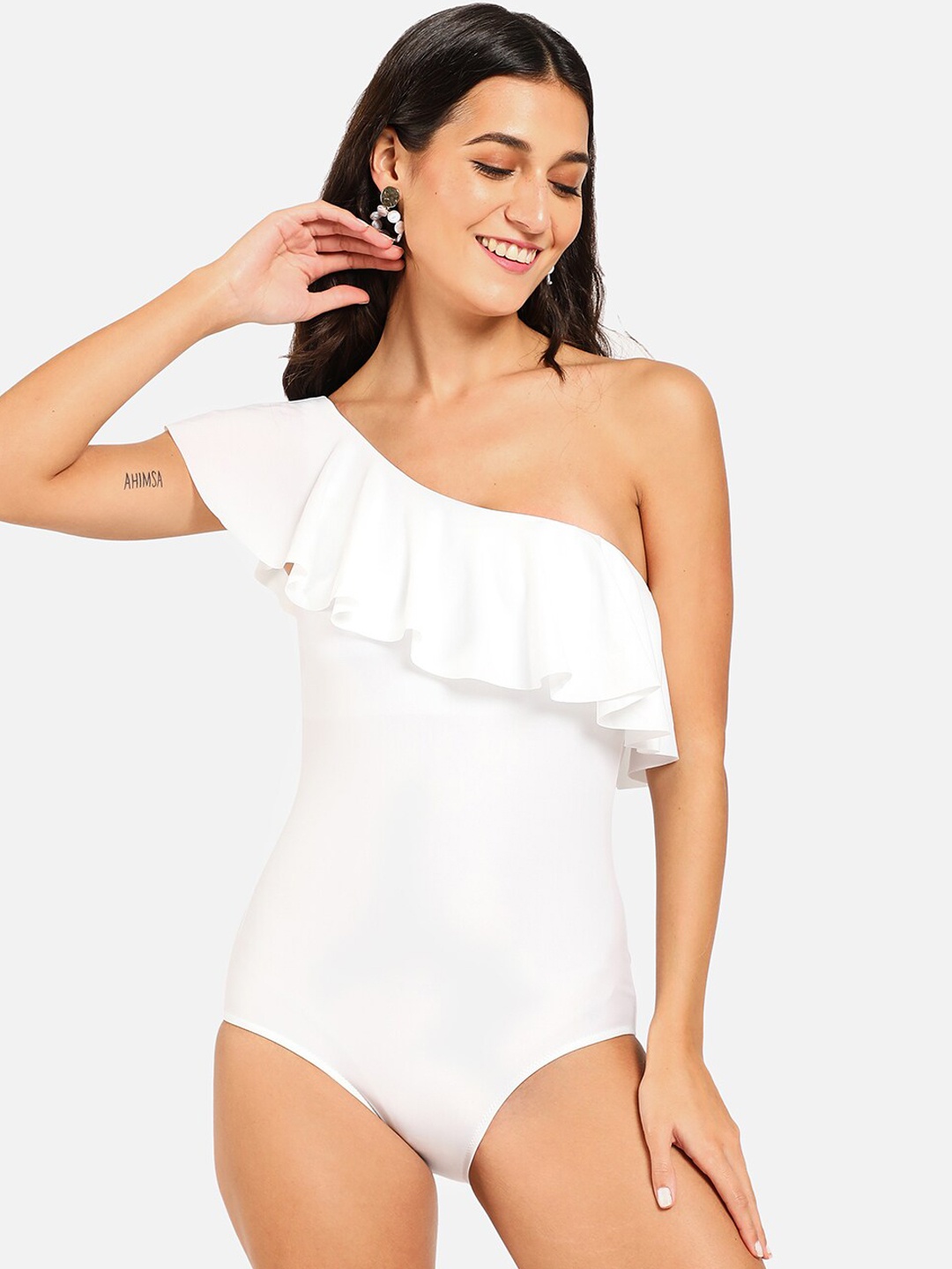 

HAUTE SAUCE by Campus Sutra Women White Solid One-Piece Swimsuit