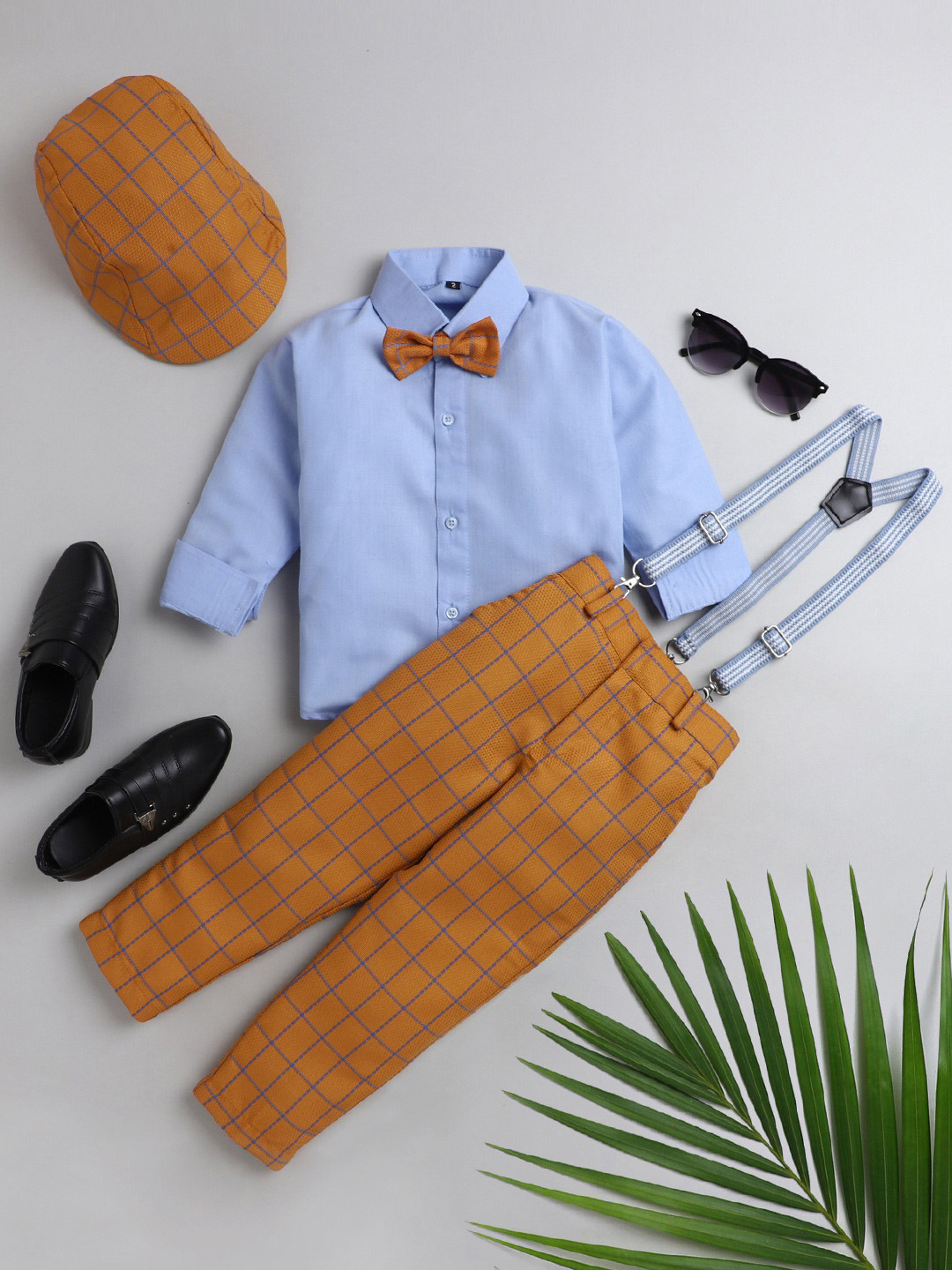 

Jeetethnics Boys Orange & Blue Shirt & Trouser With Suspenders