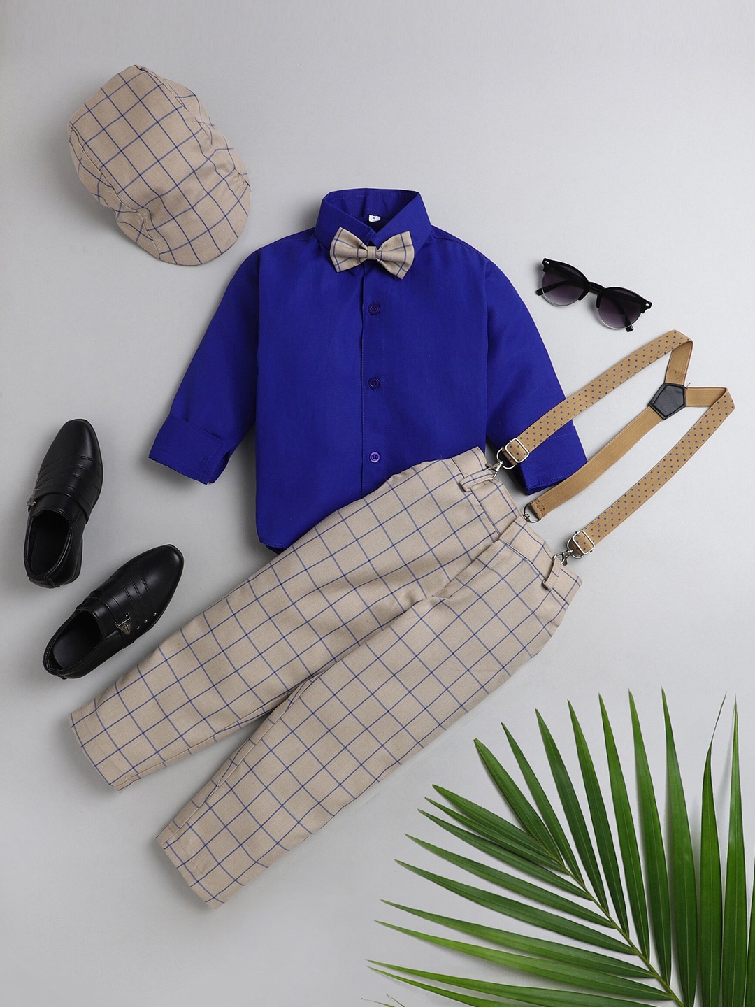 

Jeetethnics Boys Beige & Blue Shirt & Trouser With Suspenders