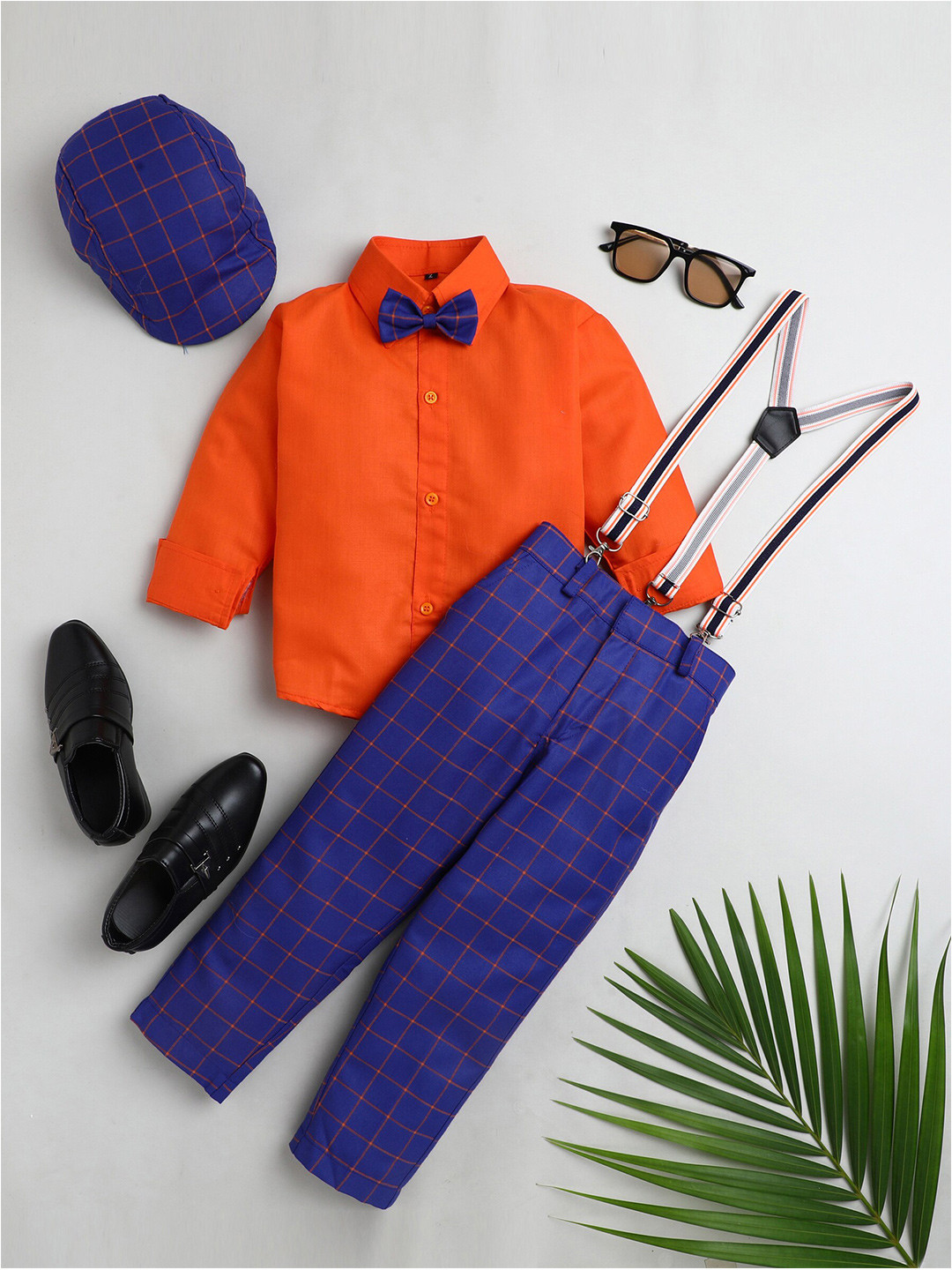 

Jeetethnics Boys Navy Blue & Orange Shirt & Trouser With Suspenders