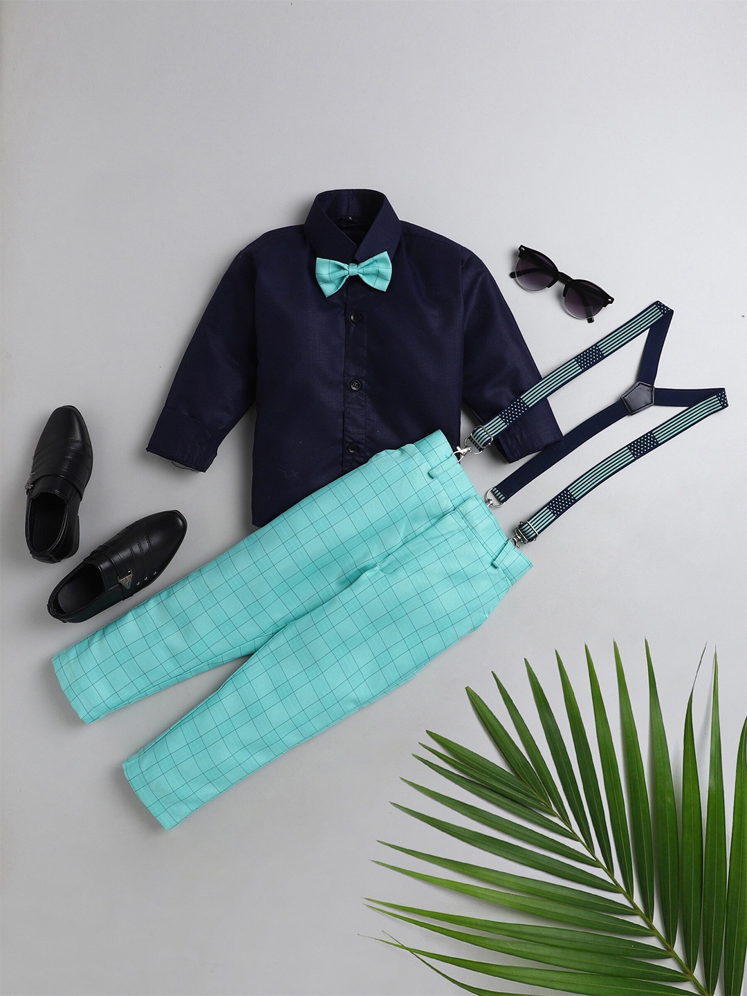 

Jeetethnics Boys Sea Green & Navy Blue Shirt & Trouser With Suspenders