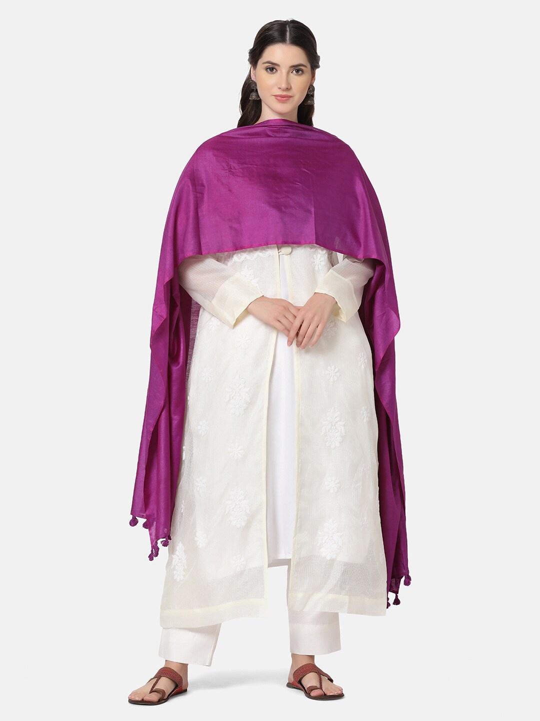 

THE WEAVE TRAVELLER Purple Solid Dupatta With Tasselled