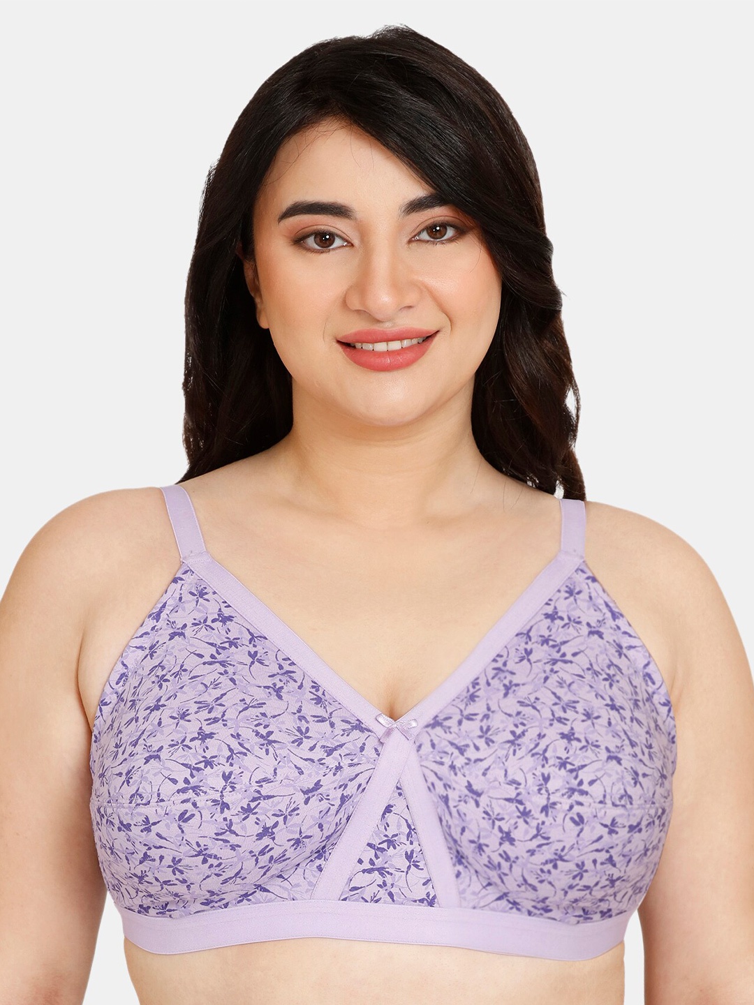 

Rosaline by Zivame Plus Size Purple Floral Non Padded All Day Comfort Bra