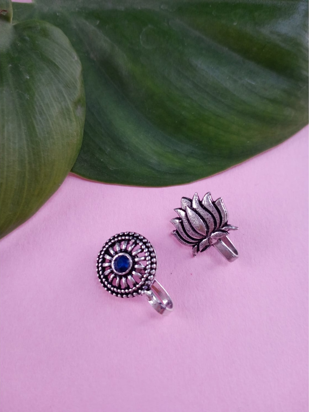 

FIROZA Set Of 2 Oxidised Silver-toned Textured Nosepins