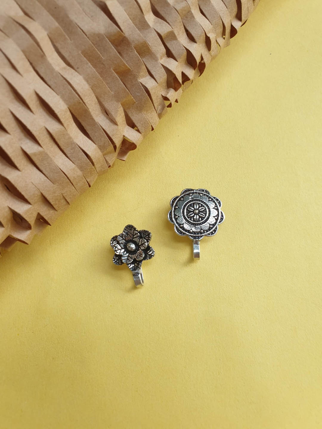 

FIROZA Set Of 2 Oxidised Silver-Toned Textured Nosepins