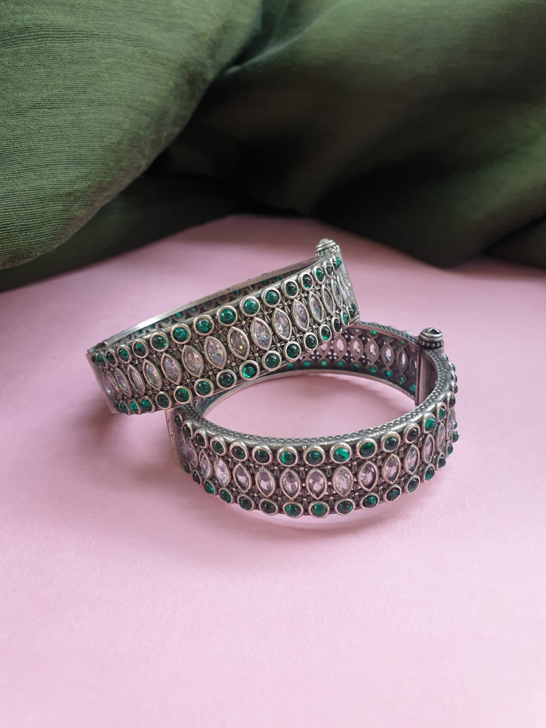 

FIROZA Silver-Plated Set of 2 Stone-Studded Bangles