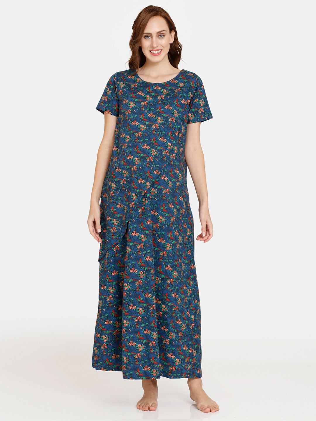 

Coucou by Zivame Blue Printed Pure Cotton Maternity Nightdress