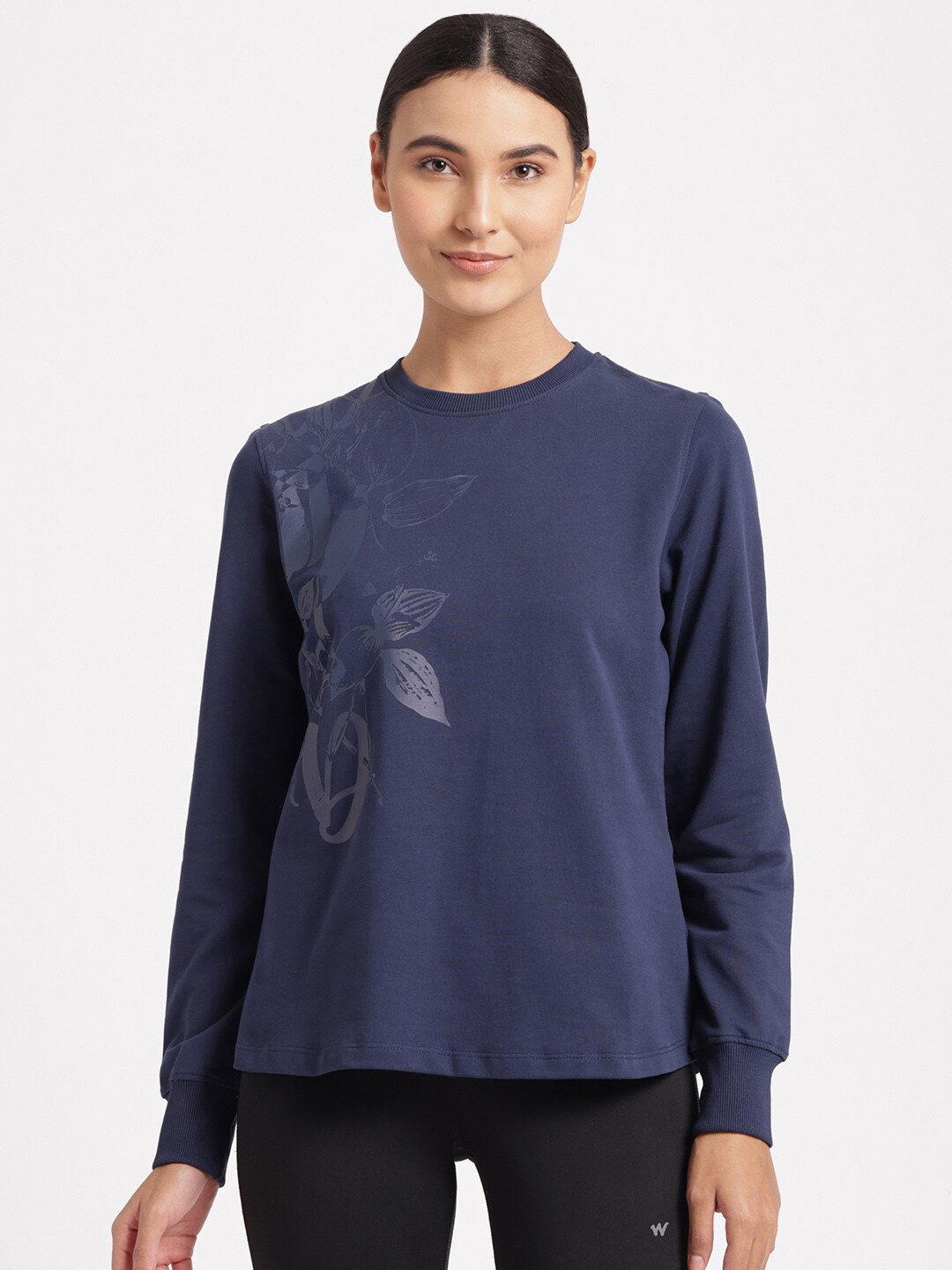 

Wildcraft Women Navy Blue Printed Cotton Sweatshirt