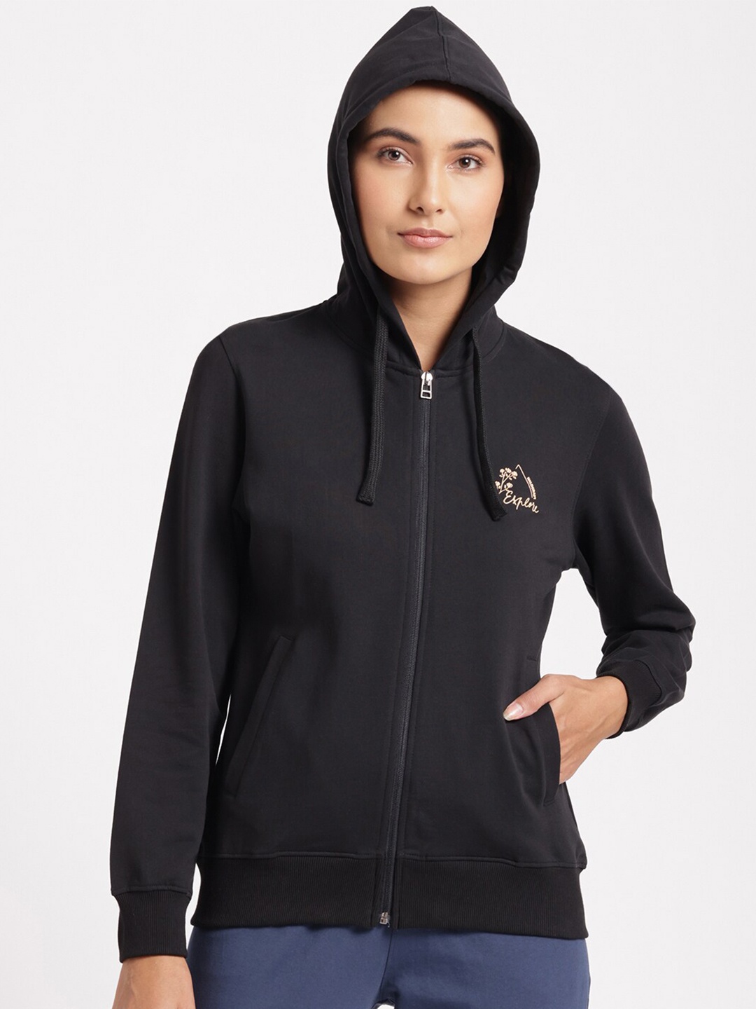 

Wildcraft Women Black Hooded Cotton Sweatshirt