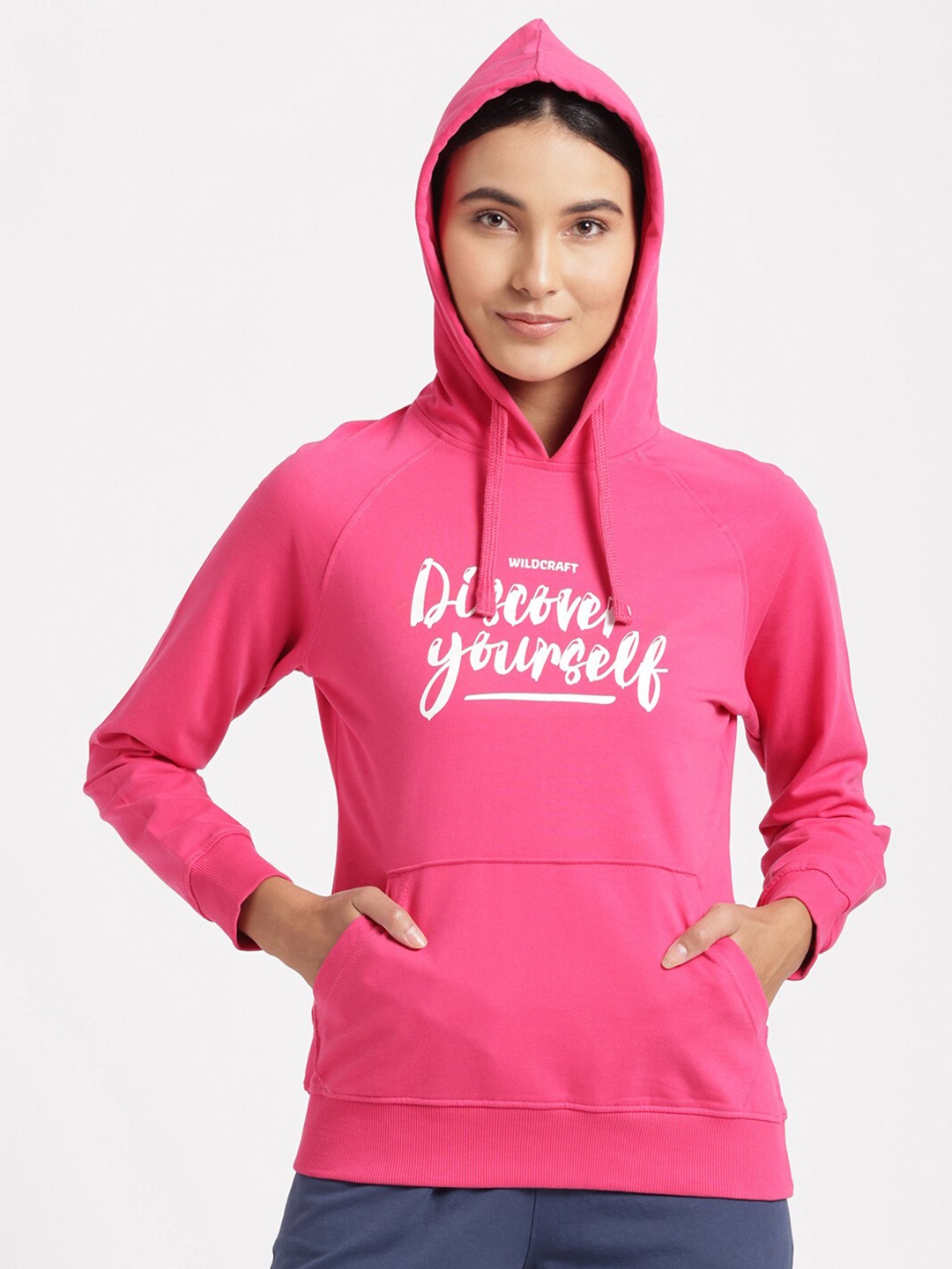 

Wildcraft Women Pink Printed Hooded Cotton Sweatshirt
