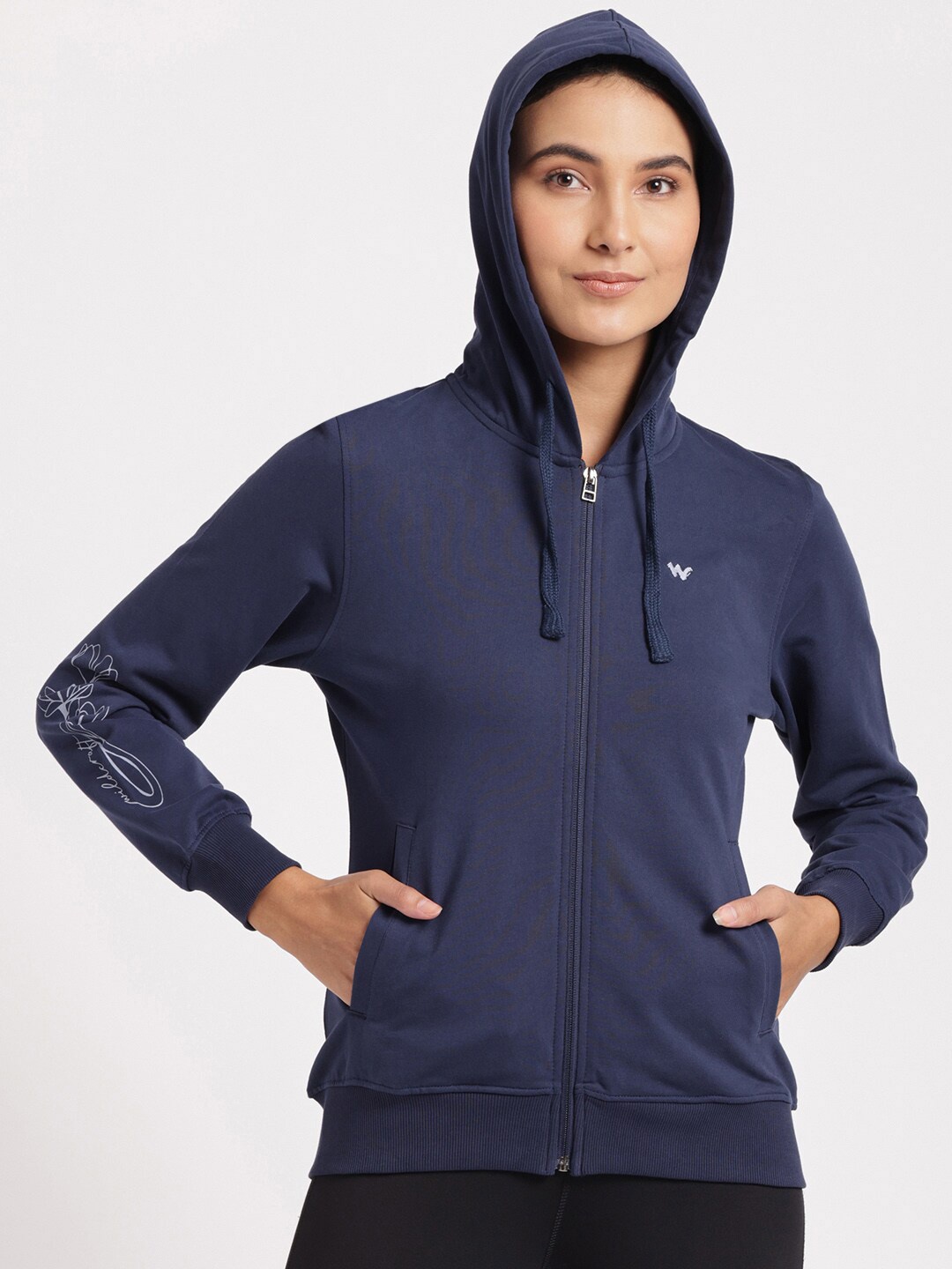 

Wildcraft Women Navy Blue Hooded Cotton Sweatshirt