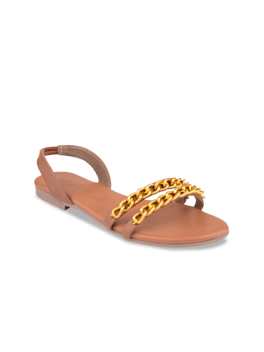 

CHINI C Women Brown Embellished Synthetic Leather Open Toe Flats