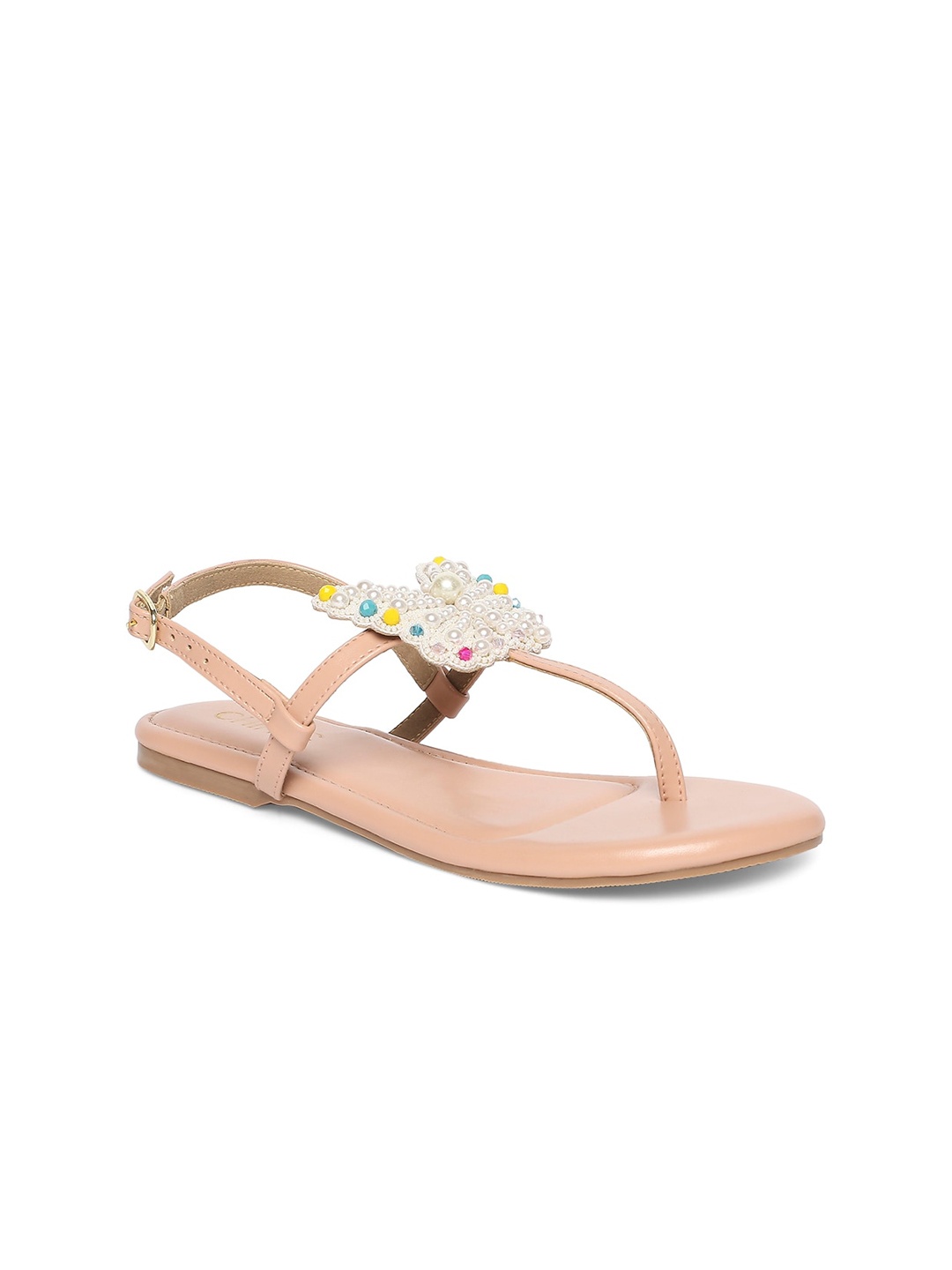 

CHINI C Women Pink Solid Synthetic Leather T-Strap Flats