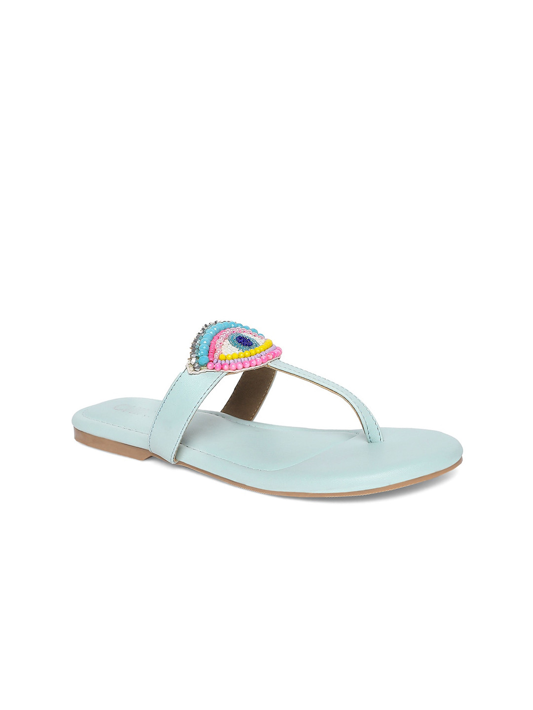 

CHINI C Women Blue Embellished Synthetic Leather T-Strap Flats