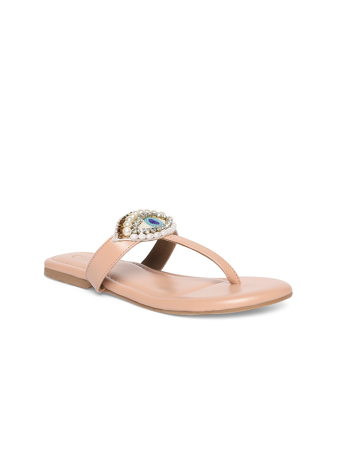 

CHINI C Women Pink Embellished Synthetic Leather T-Strap Flats