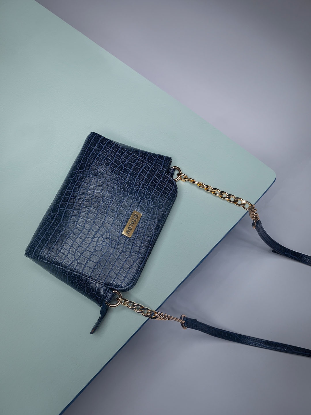 

ESTALON Textured Structured Shoulder Bag with Chain Strap Handbags, Navy blue
