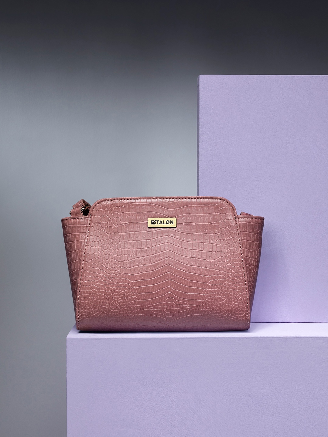 

ESTALON Pink Textured PU Structured Sling Bag with Adjustable Strap