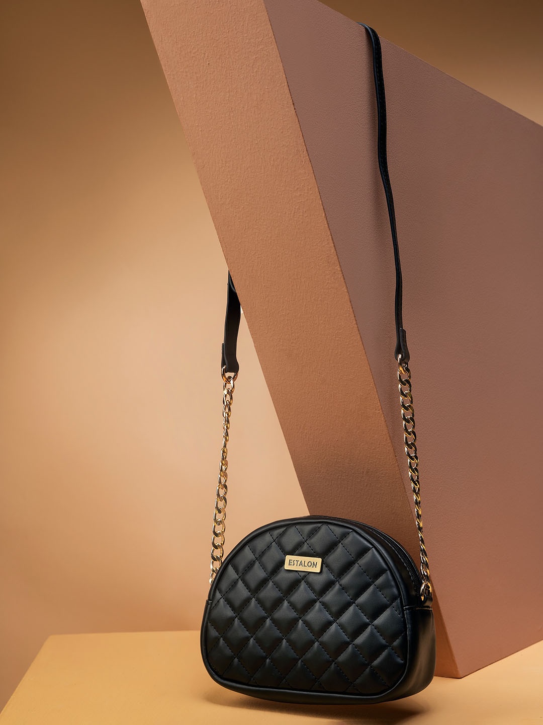 

ESTALON Black Quilted Half Moon Sling Bag