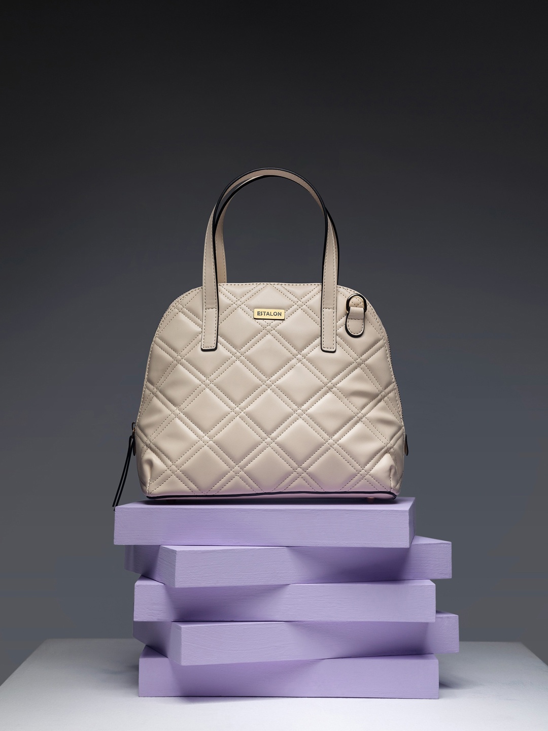 

ESTALON Beige Quilted Structured Handheld Bag