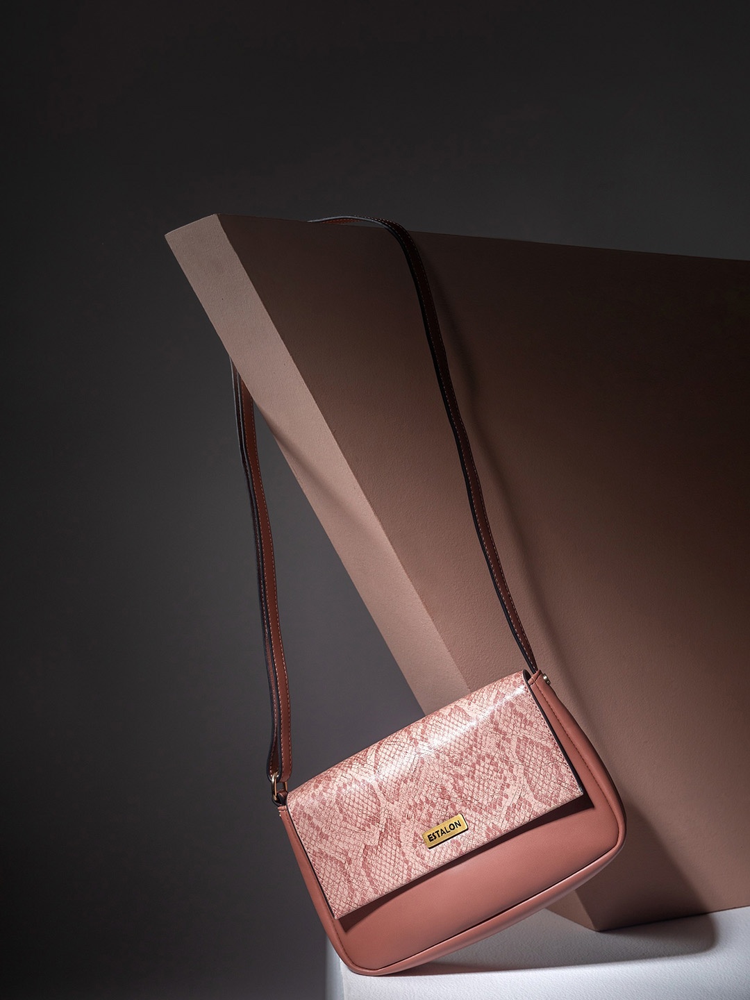 

ESTALON Peach-Coloured Embellished PU Structured Sling Bag with Animal print