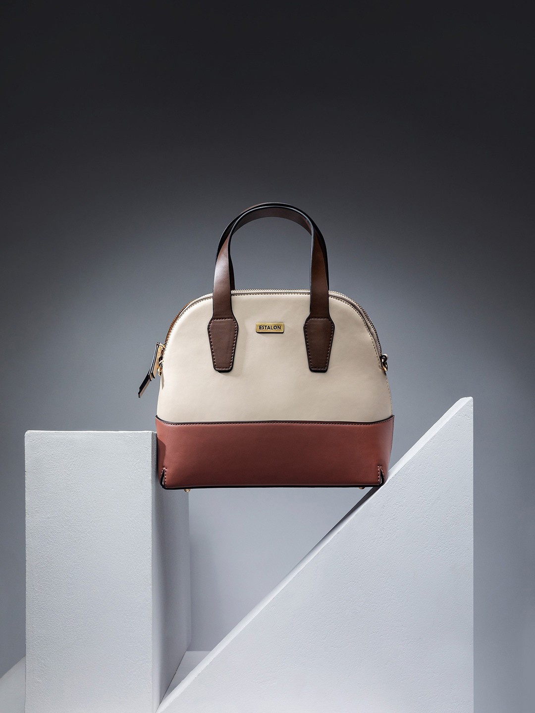 

ESTALON Colourblocked PU Shopper Handheld Bag with Detachable Strap Handbags, Peach