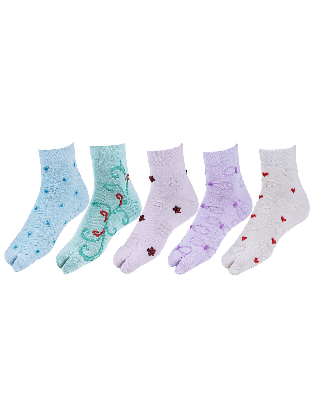 

RC. ROYAL CLASS Women Pack Of 5 Patterned Ankle Length Cotton Socks, Blue