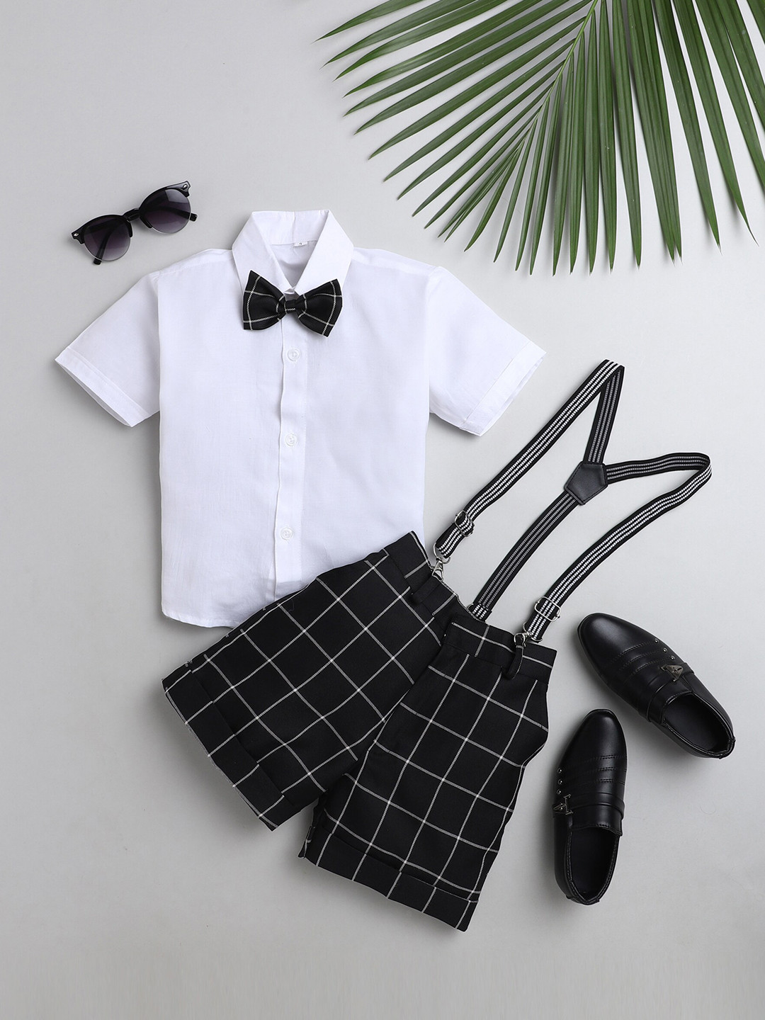 

Jeetethnics Boys Black & White Shirt & Shorts With Suspenders